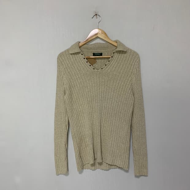 로렌 랄프로렌 브이넥 아일렛 니트 베이지 빈티지 스웨터