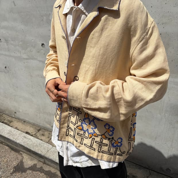 Bode Poppy embroidered linen shirt