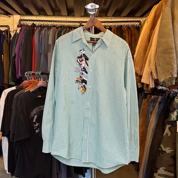 90s 워너브라더스 루니툰 자수 스트라이프 셔츠 1995