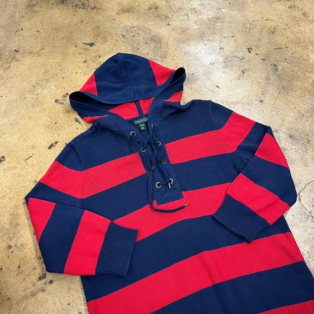 폴로 랄프로렌 레드 네이비 스트라이프 후드티 