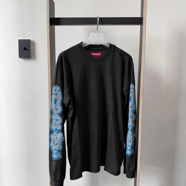 슈프림 크랙 로고 롱슬리브 워시드 블랙