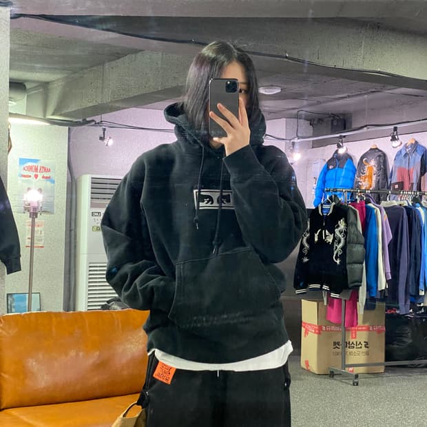 오베이 아이즈로고 박스로고 블랙 후드티 B4018