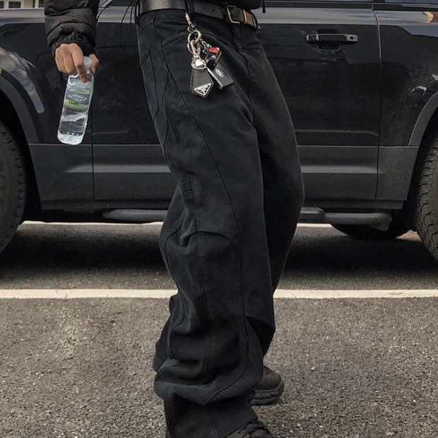 이쓔 닷지 블랙 팬츠 