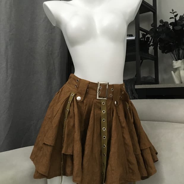 ༒ vintage brown belt skirt