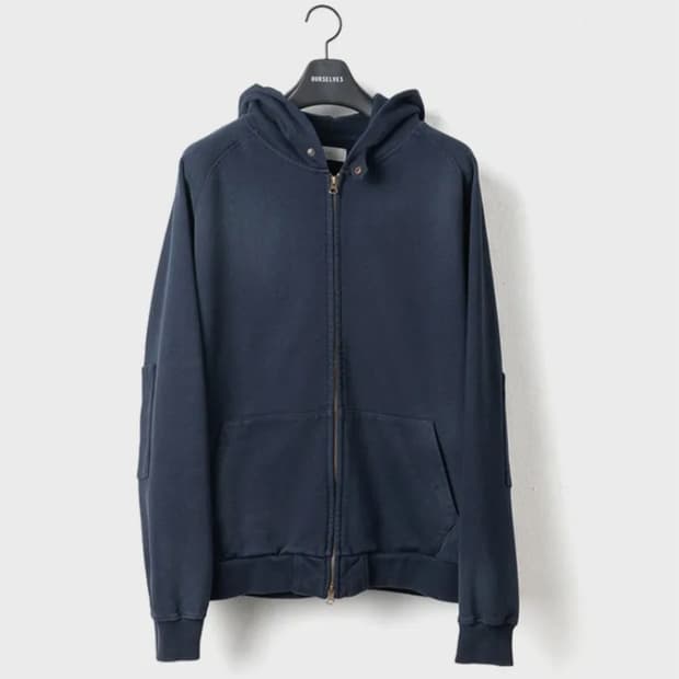 Washed cotton Zip Up parka-Navy 