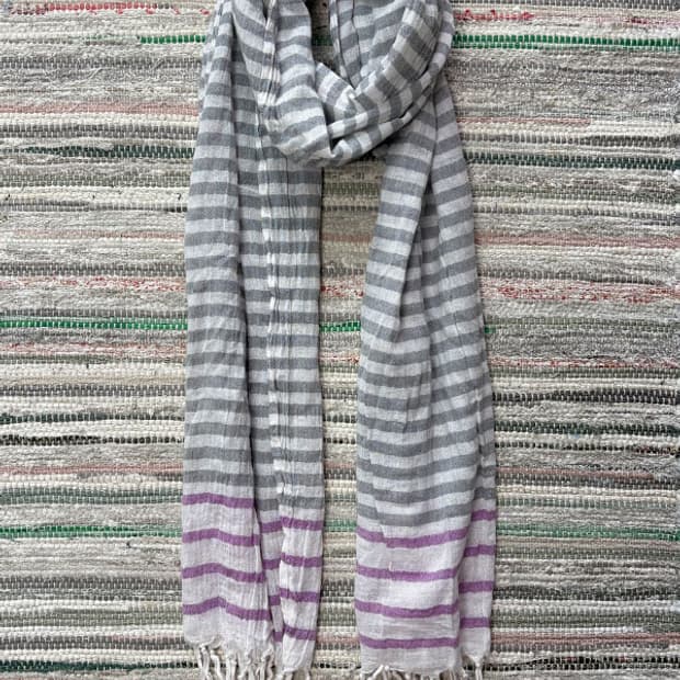 Striped Color-Block Fringe Long Scarf