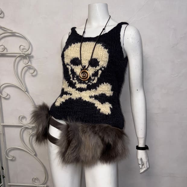 Charcoal skull wool bustier sleeveless 