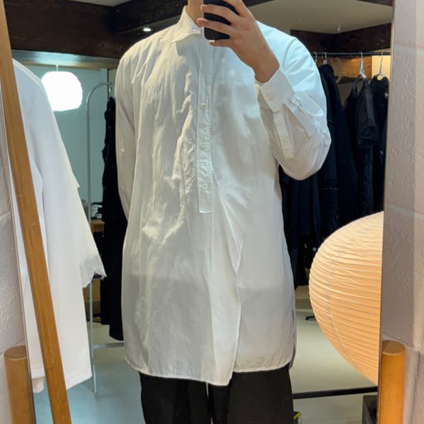 요지야마모토 커브드 플래킷 롱 셔츠