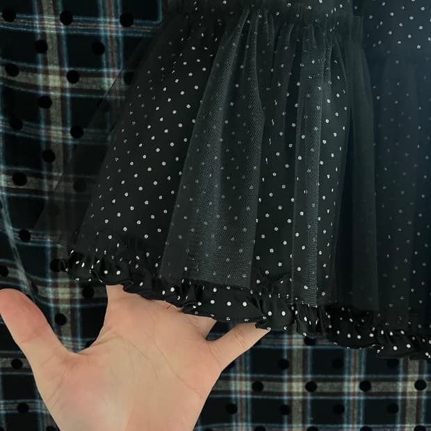 도트 망사 레이어드 프릴스커트