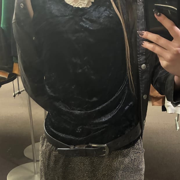 L)Japanese vintage 여성 벨벳 프릴 나시