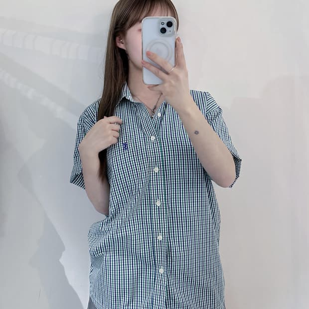 YSL 90’s 스몰로고 체크 반팔 셔츠