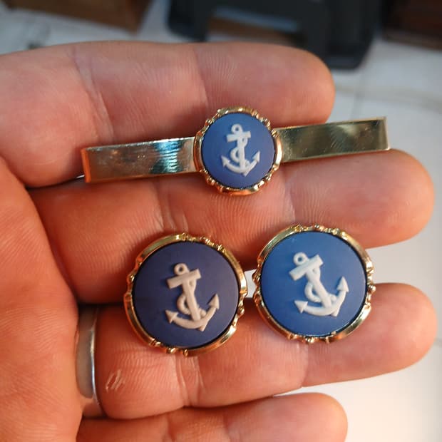 영국 스트래튼 앵커 넥타이핀 & 커프스 세트