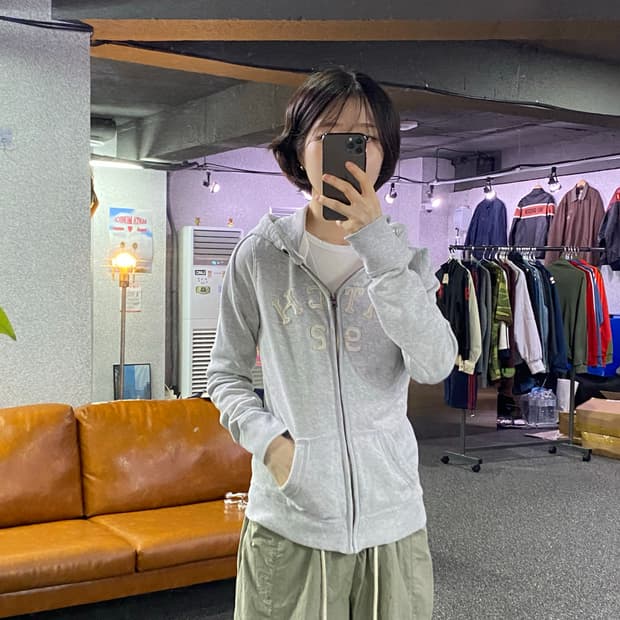 아베크롬비 앤 피치 아치로고 멜란지그레이 후드집업 B5645