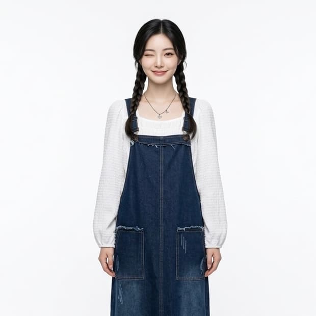데님 멜빵치마