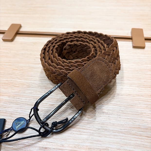 (정품/새상품) 앤더슨즈 남성 브라운 스웨이드 레더 위빙 벨트