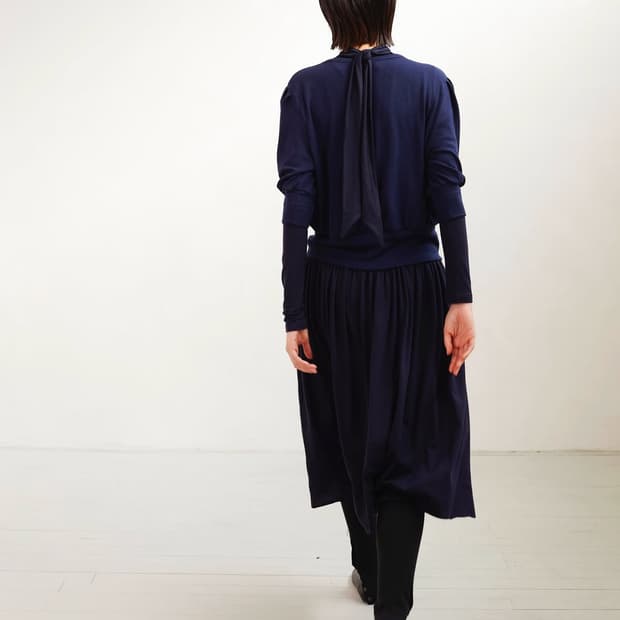 scarf neck shirring dress 아마베 스카프 원피스