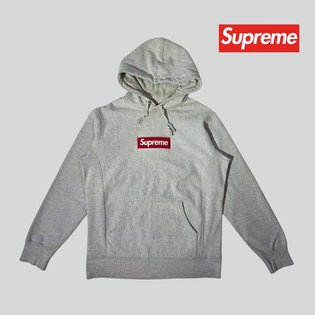 [M]슈프림 레드 박스로고 후드티 그레이