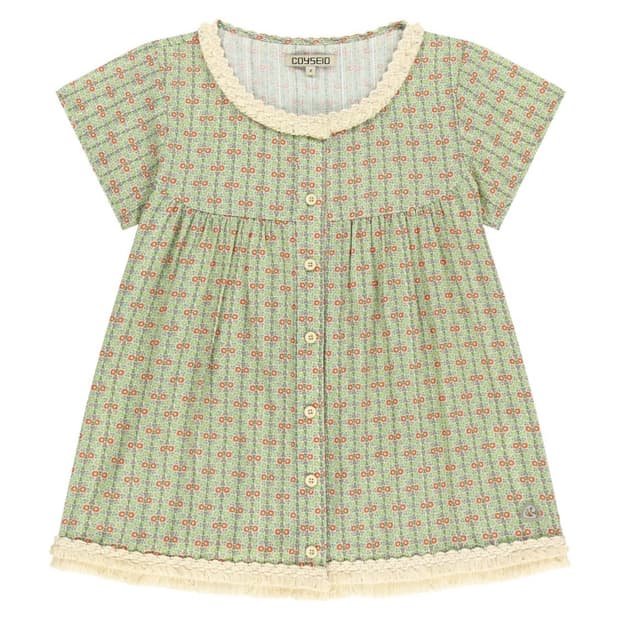 코이세이오 프린지 셔링 블라우스 그린