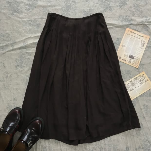 jpn vintage brown pintuck pleats long sk