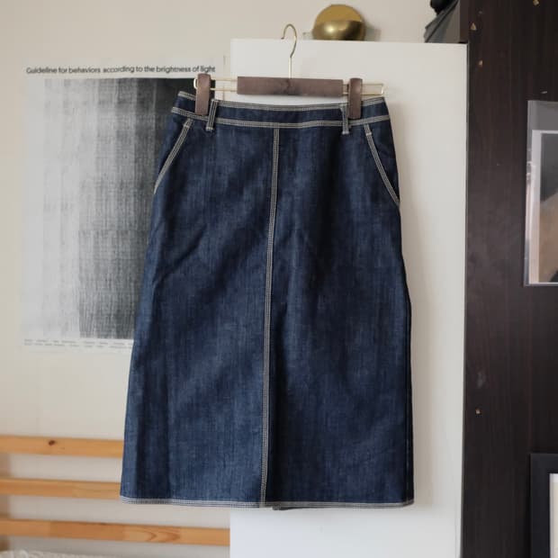 스티치 데님 미디 스커트 japanese vintage 모리걸