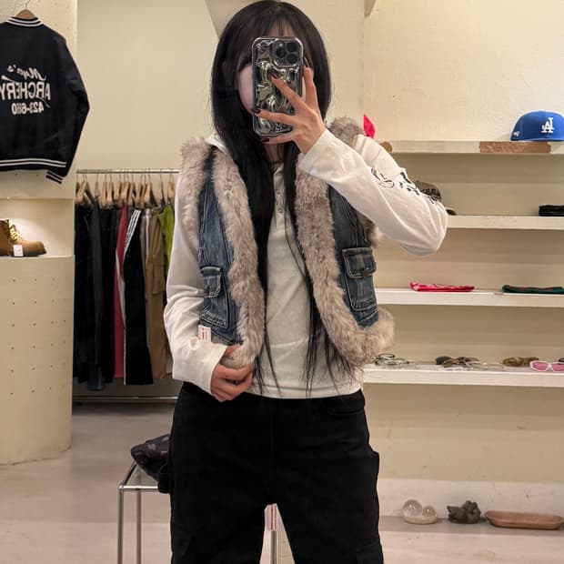 빈티지 데님 퍼 베스트 U1402