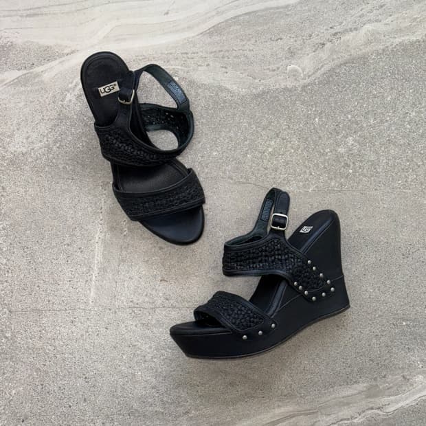 UGG black woven leather platform sandals