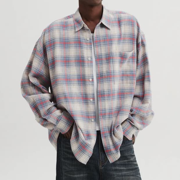 dnsr 오버사이즈 플란넬 체크셔츠 아이보리