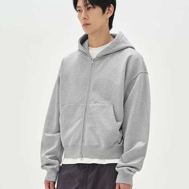 (XL) 소버먼트 780G 솔리드 크롭 후디 집업 멜란지 그레이