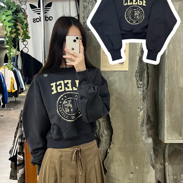 렉토 크롭 맨투맨 차콜 #csz842