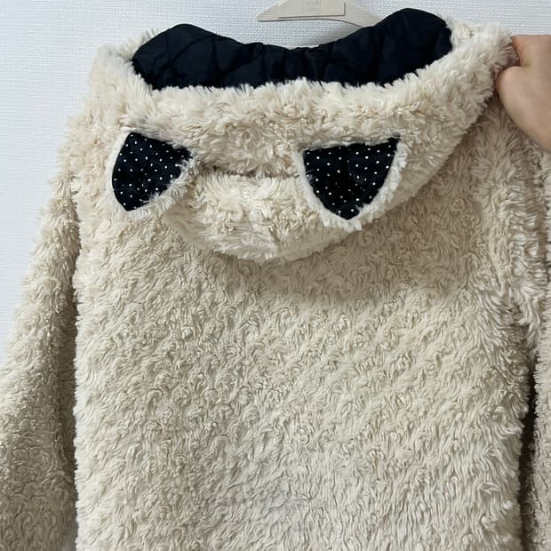 빈티지 라떼 도트 네코미미 털 후드집업