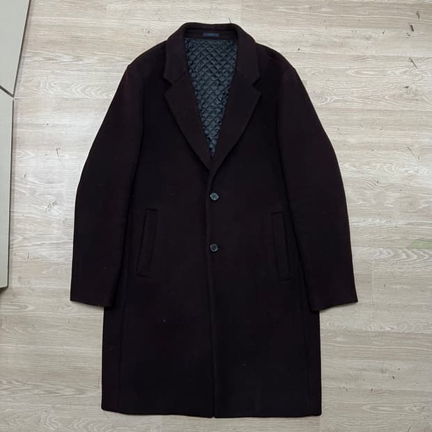 트루젠 모직 이너퀼팅 안감 싱글 롱코트 [와인] XL/105