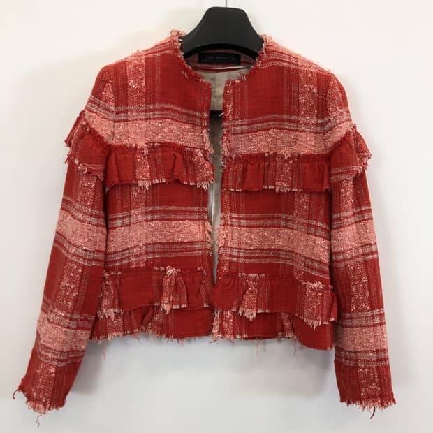 자라 프릴 트위드 오픈형자켓 S