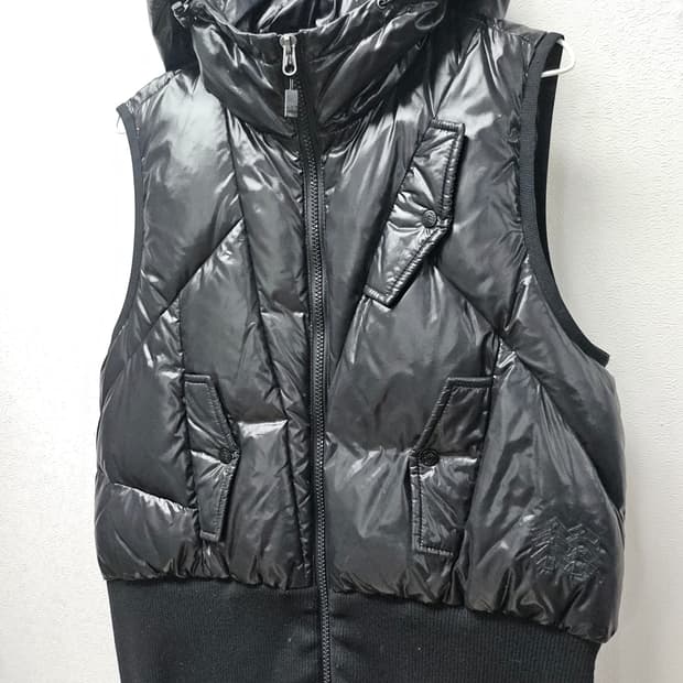 코오롱스포츠 구스 블랙 후드 패딩 조끼 95