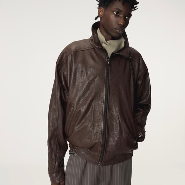 [ 구매 ] 렉토 하이넥 레더 점퍼 자켓 브라운 XL