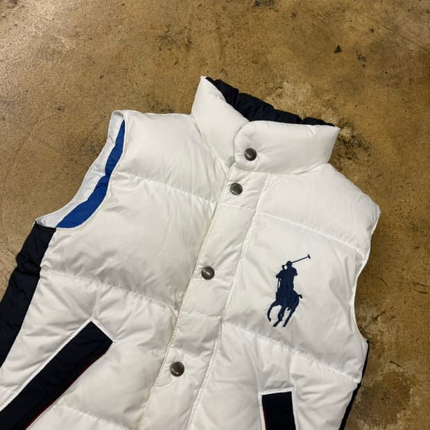 폴로 랄프로렌 화이트 블루 흰파 빅포니 패딩조끼 