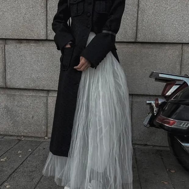 헬더 트위드 롱코트 블랙 S