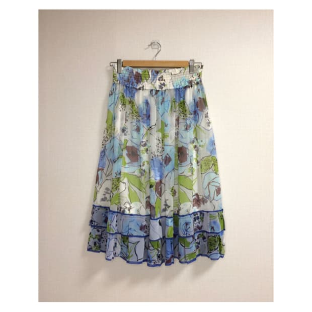 빈티지 플라워 쉬폰 프릴 미디 스커트