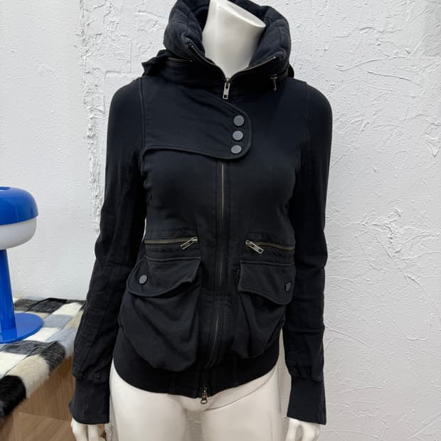 빈티지 Spiral Girl 버튼 하이넥 카라 슬림 집업