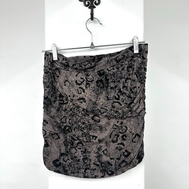 Brown leopard shirring unbalanced skirts