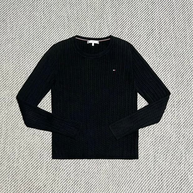 [S] Tommy 타미힐피거 우먼즈 케이블 블랙 라운드 니트