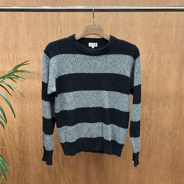 폴스미스 울 블렌드 긴팔 니트 와이드 스트라이프 패턴 디테일 블랙 그레이