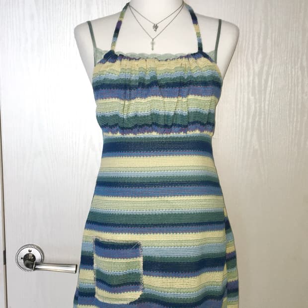 striped knit mini halter dress