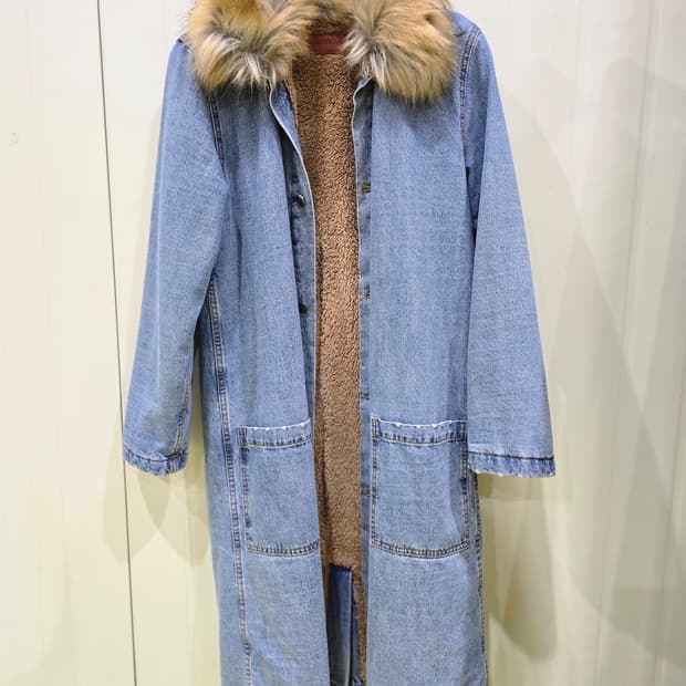 자라 빈티지 퍼 데님 롱 코트