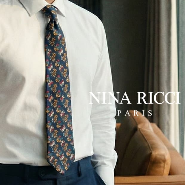니나리치 실크 네이비 플로럴&나비 넥타이 9.8cm A+등급 A19366