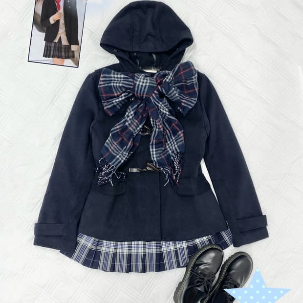 ꒰ঌ 니혼진 교토걸 네이비 벨벳 떡볶이 코트 ໒꒱