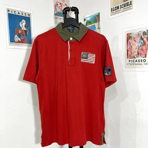폴로 성조기 패치 반팔 카라티