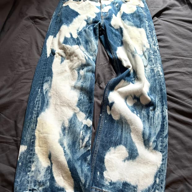 Bleached Pattern Wide Denim Pants