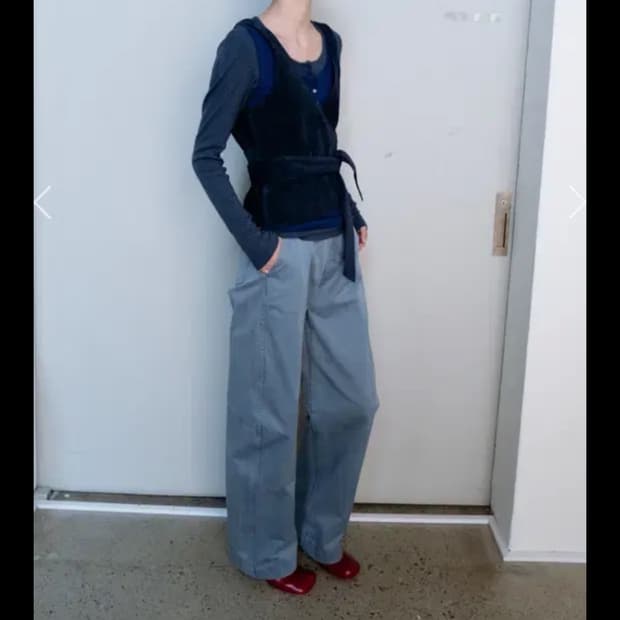 모노하 코튼 커브 팬츠 블루 그레이