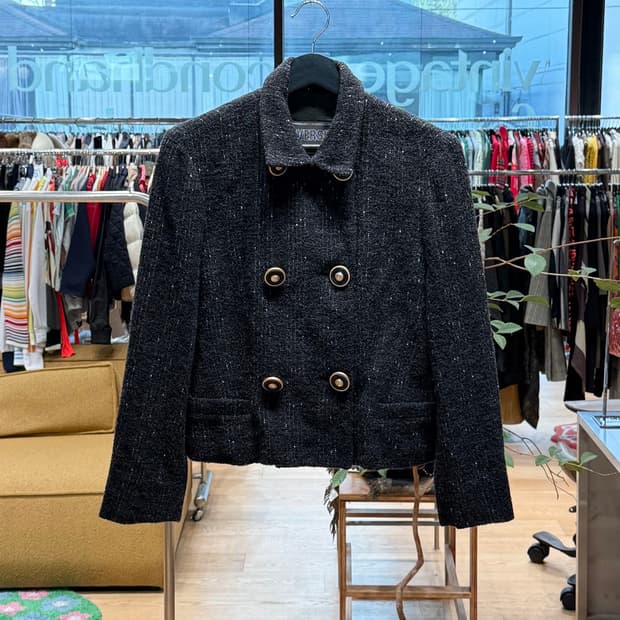 베르수스 블랙 더블 금장 트위드 자켓 