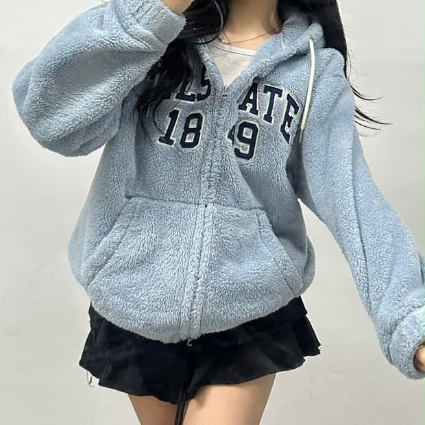 후아유 스카이블루 플리스 후드집업 희귀져지(M)